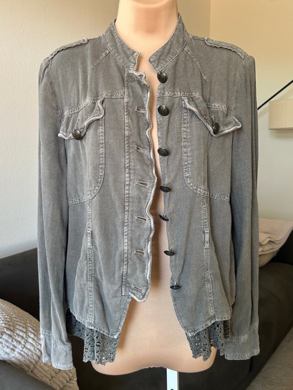 FREE PEOPLE Emilia Linen Victorian Military Jacket
